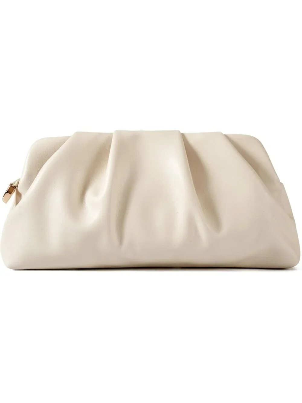 👜Women's Cream Leather Ruched Clutch Purse Detachable Metal Chain Crossbody Bag